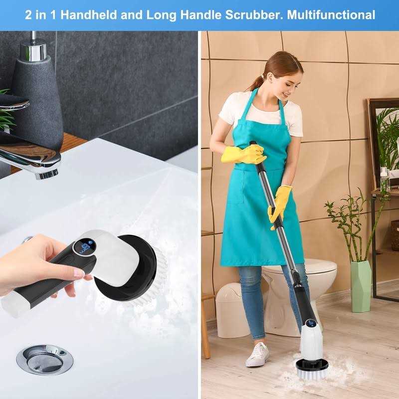 Electric Spin Scrubber Shower Scrubber for Cleaning with Voice Broadcast & 8 Replaceable Brush Heads - Image 5