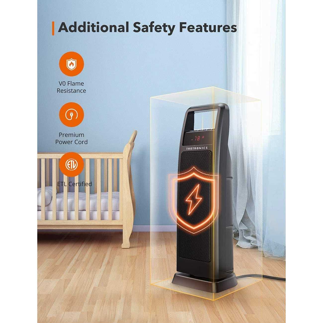 Taotronics Space Heater, 1500w Portable Electric Heater, Fast Quiet Tower Oscillating Heater for Office, Home and Bedroom - Image 4