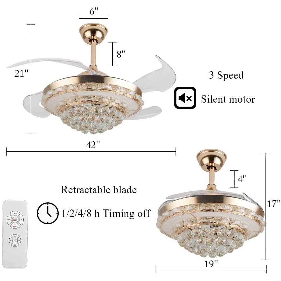 LED Crystal Ceiling Fan with Remote Control And Light Kit Included Rosdorf Park - Image 5