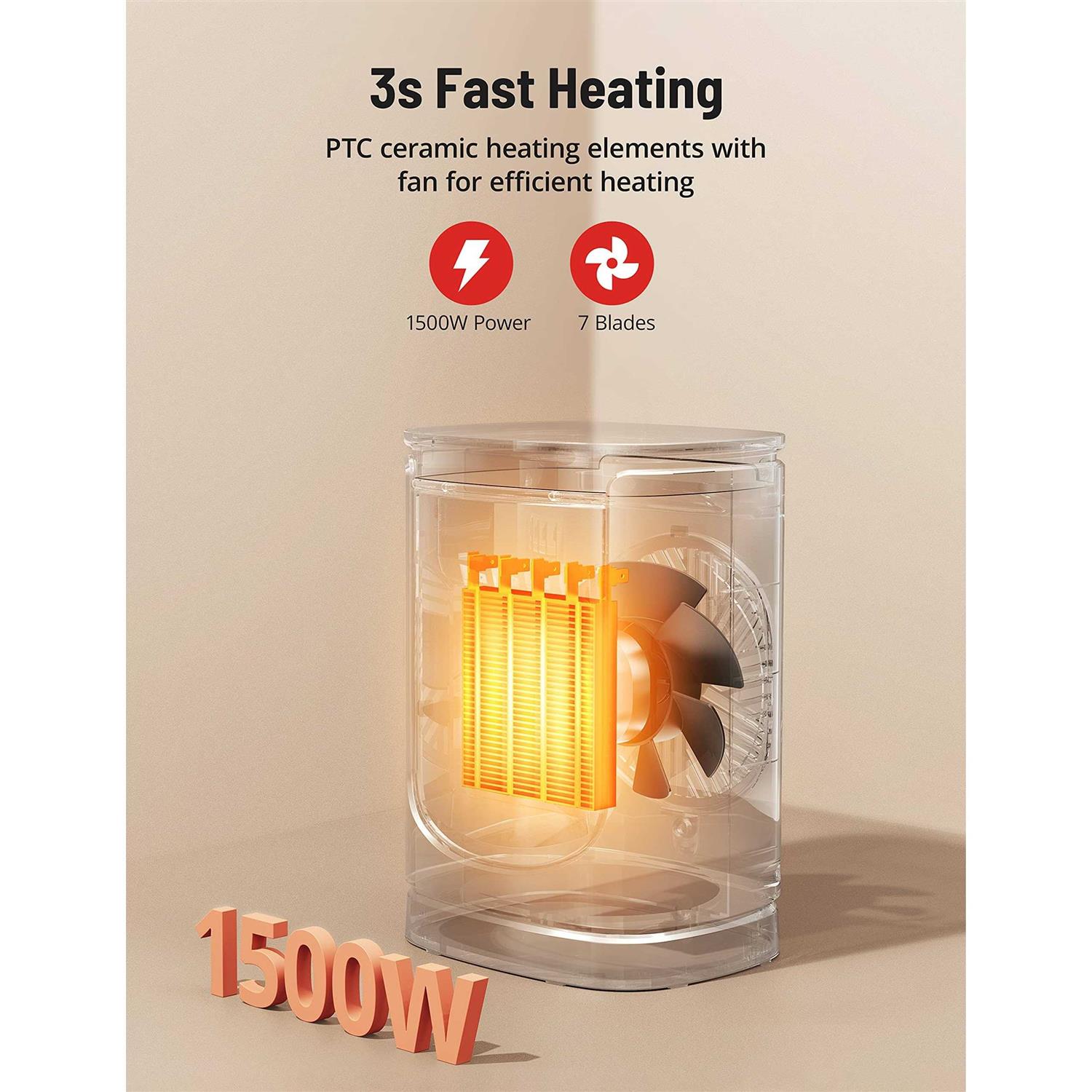 PARIS RHÔNE Space Heater 1500w Fast Heating Portable Heater - Image 4