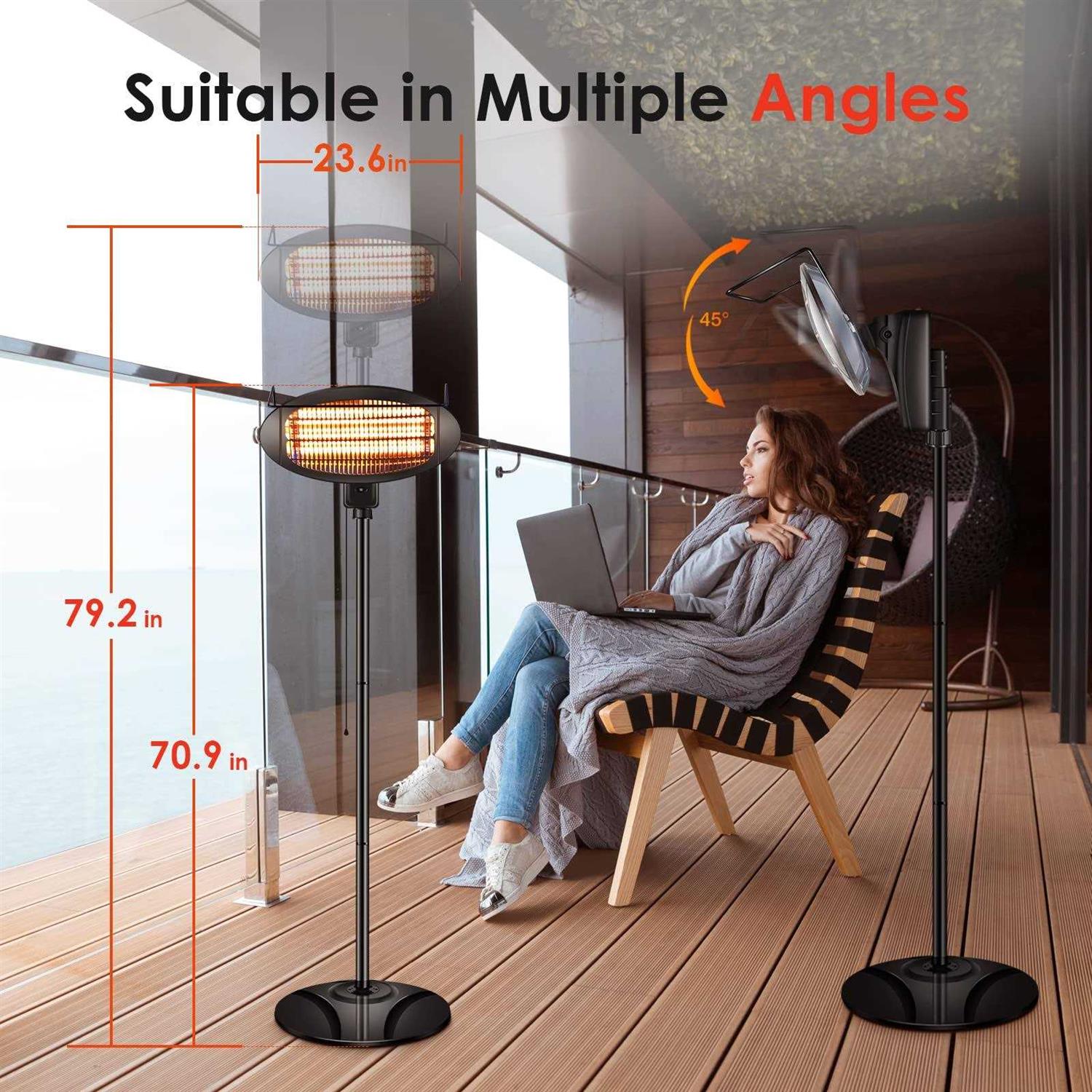 trustech patio heater outdoor heater with 3 ajustable heating modes of 500/1000/1500w - Image 3