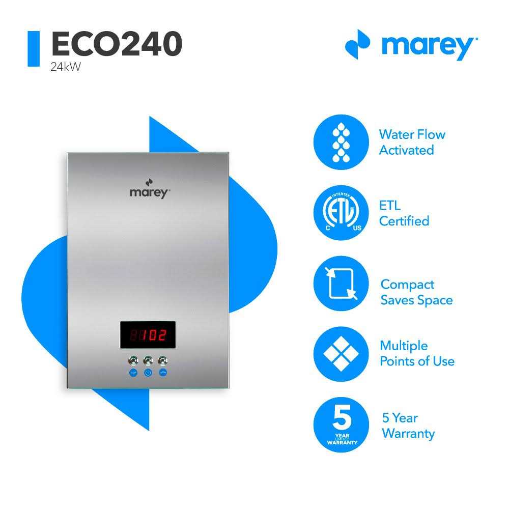 Marey 24kW 4.7 MAX GPM ETL Certified 240V Self-Modulating Residential Multiple Points of Use Tankless Electric Water Heater ECO240N - Image 5