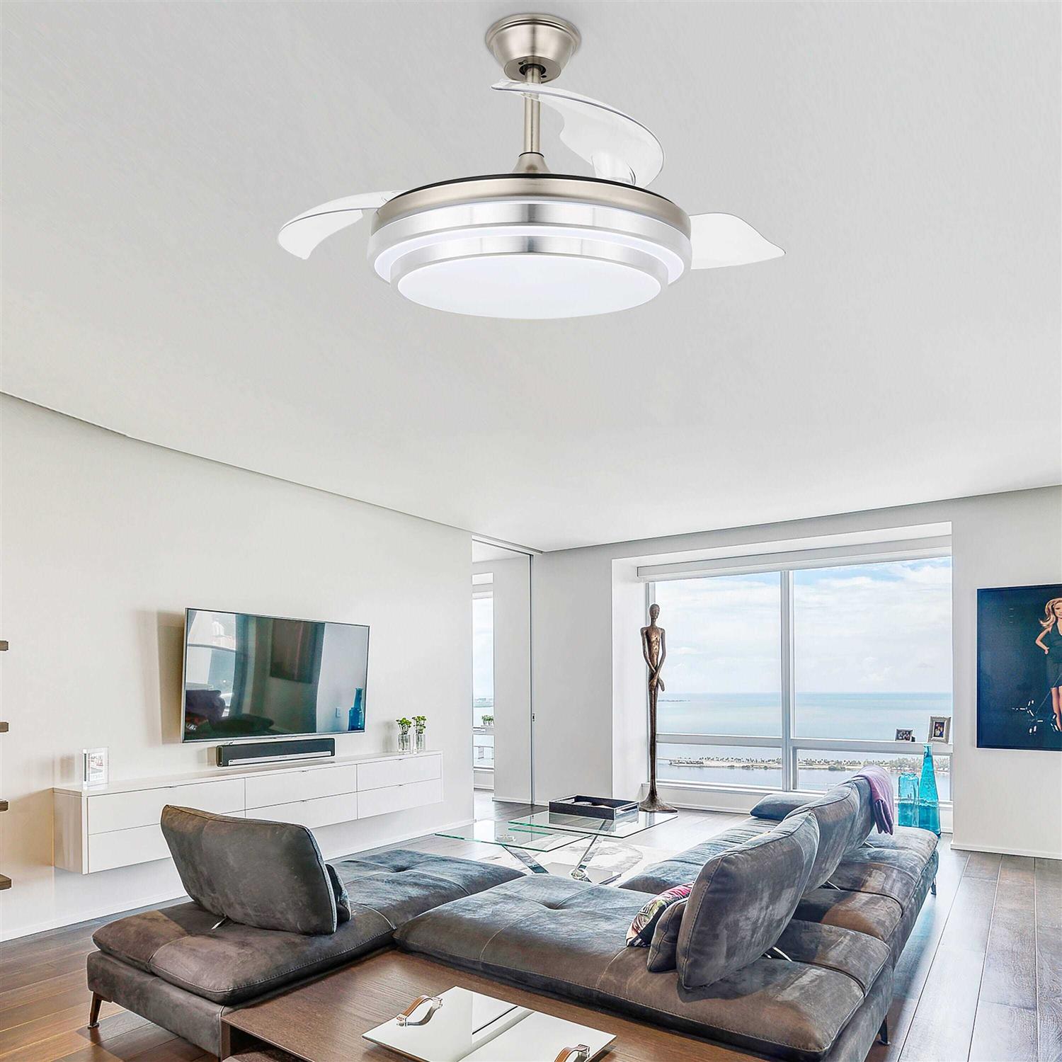 Bella Depot 42 in. Indoor Brushed Nickel Retractable Ceiling Fan with LED Light and Remote BD4204 - Image 4