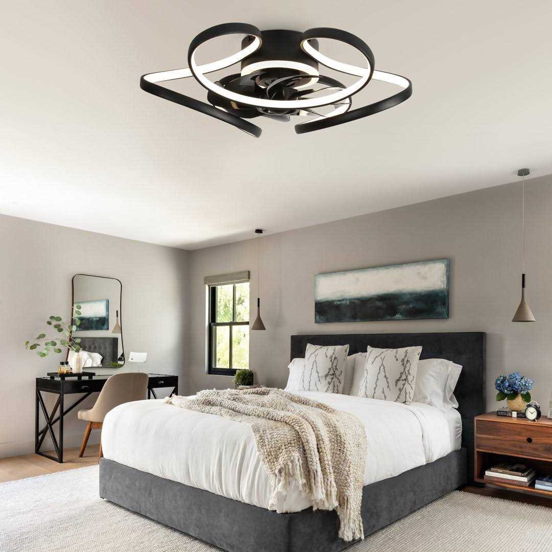 Bella Depot 22 in. Indoor Flower Design Black Dimmable Ceiling Fan with Integrated LED Light and Remote Flush Mount Ceiling Lighting DC2203 - Image 3