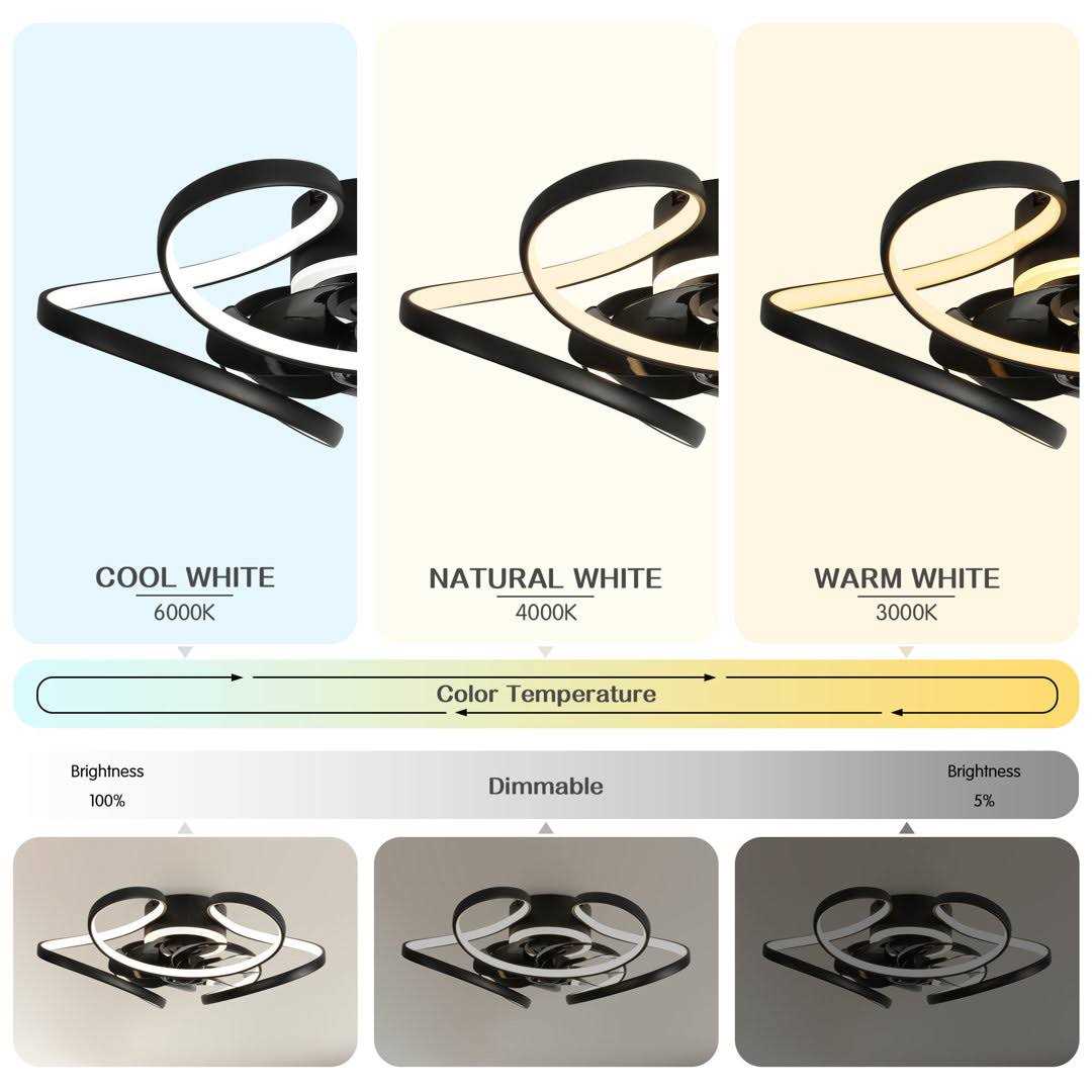 Bella Depot 22 in. Indoor Flower Design Black Dimmable Ceiling Fan with Integrated LED Light and Remote Flush Mount Ceiling Lighting DC2203 - Image 4