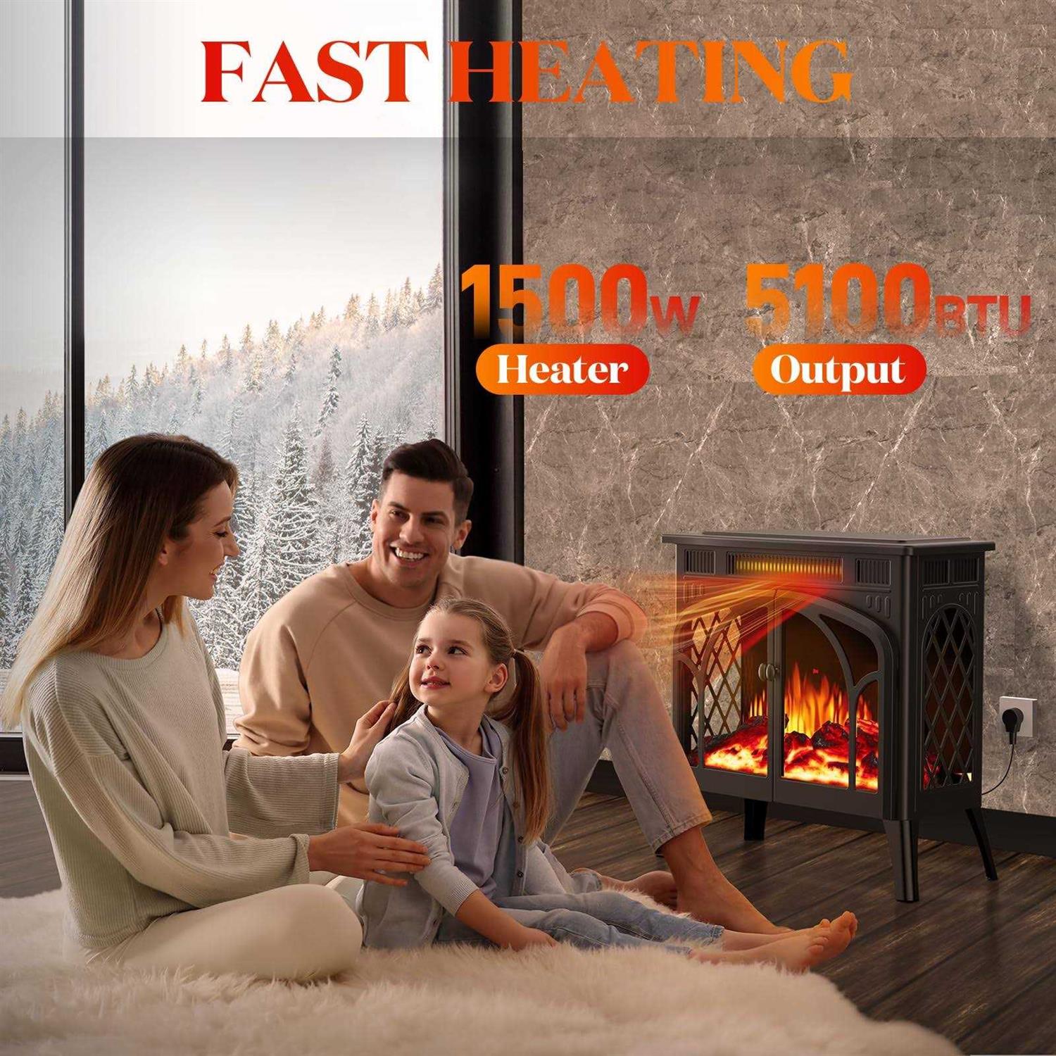 Rintuf Electric Fireplace Heater 1500w Infrared Fireplace Stove With 3d Flame Effect - Image 3