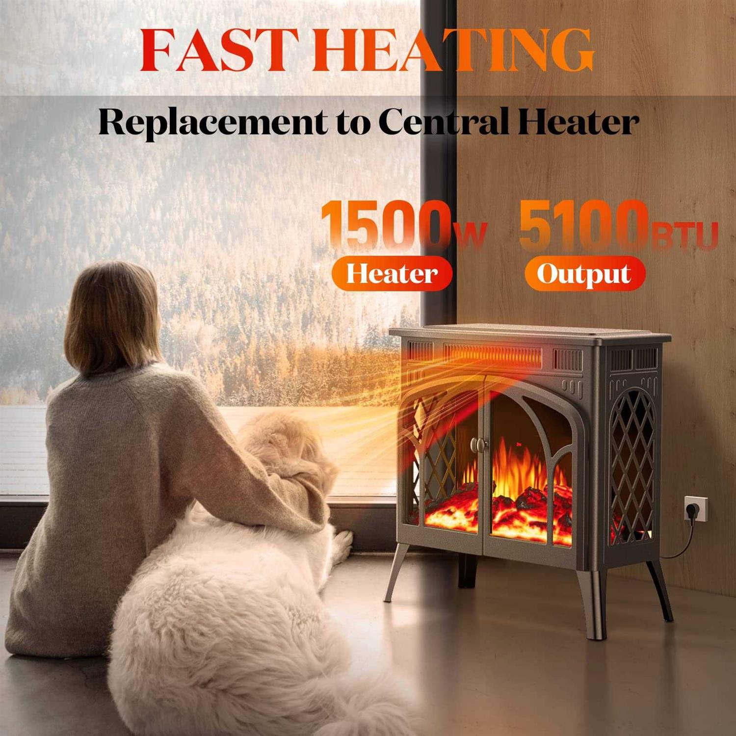 Rintuf Electric Fireplace Heater 1500w Infrared Fireplace Stove With 3d Flame Effect - Image 3