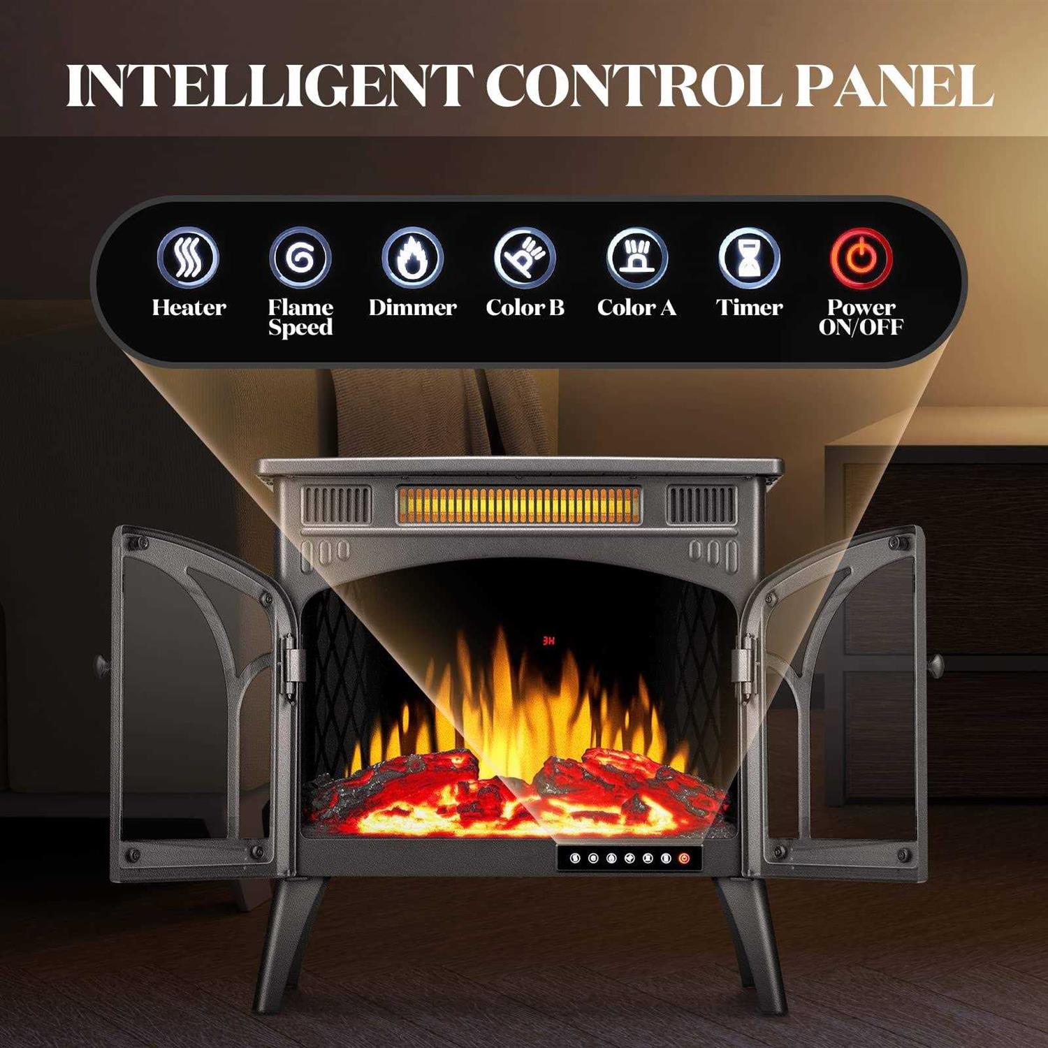 Rintuf Electric Fireplace Heater 1500w Infrared Fireplace Stove With 3d Flame Effect - Image 4
