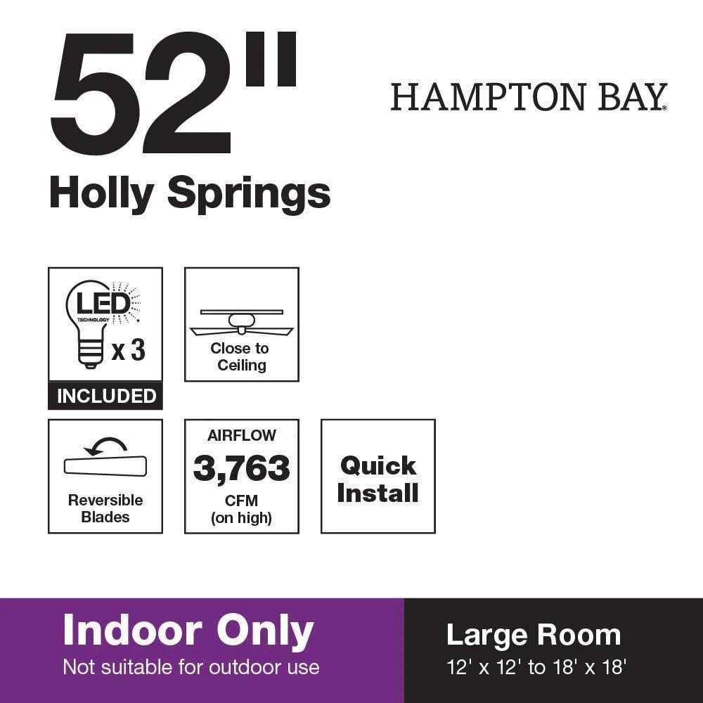 Hampton Bay Holly Springs Low Profile 52 inch LED Indoor Ceiling Fan - Image 5