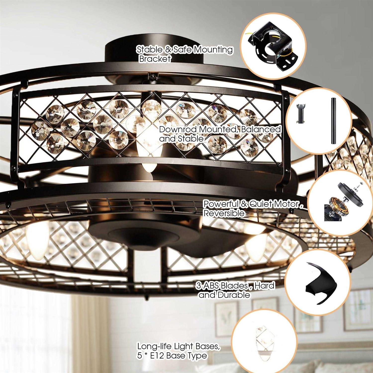 Parrot Uncle 27 Wright Industrial DC Motor Downrod Mount Reversible Crystal Ceiling Fan with Lighting and Remote Control - Image 4