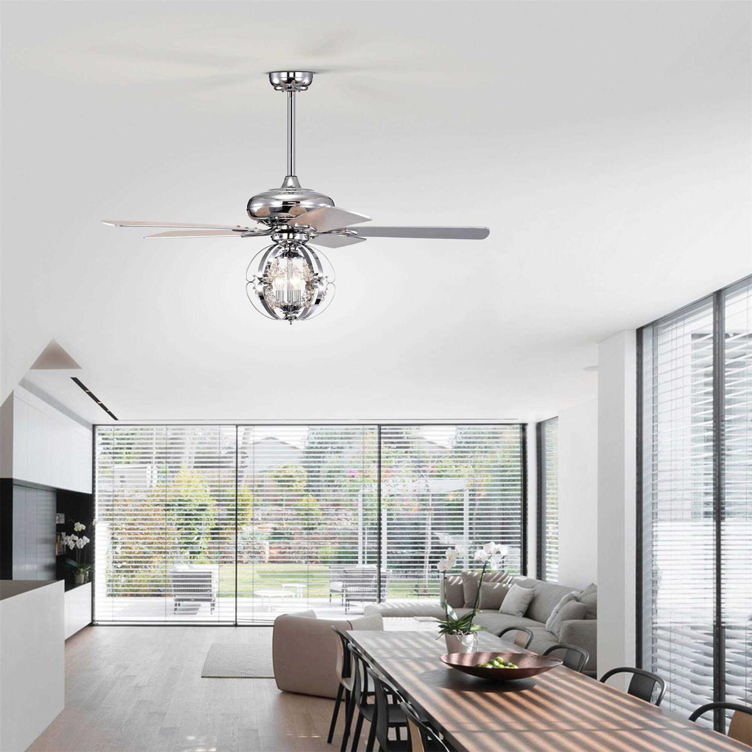 Warehouse of Tiffany Dazy 48 in. 3-Light Indoor Chrome Finish Ceiling Fan with Light Kit - Image 5
