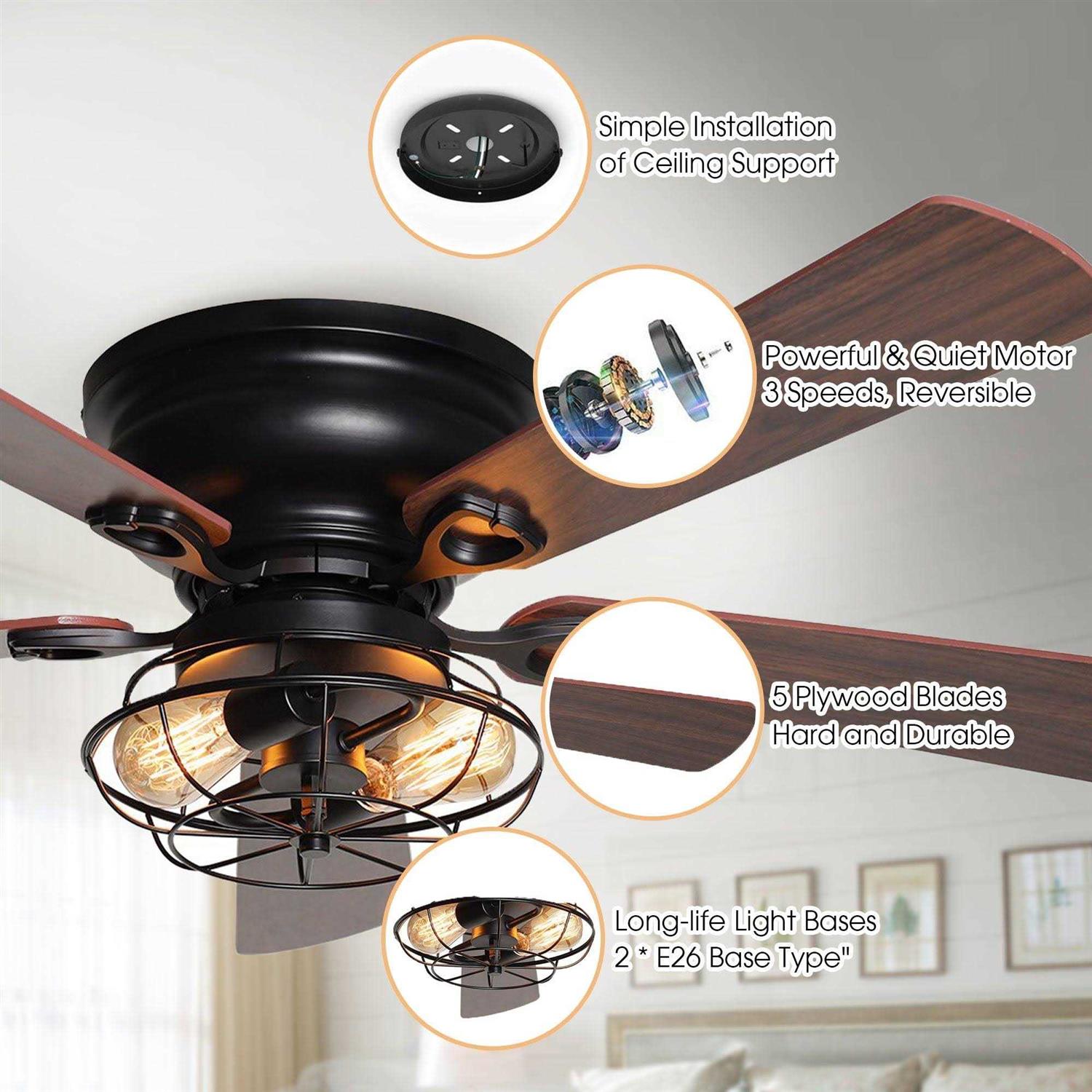 Parrot Uncle 48 Ummuhan Industrial Flush Mount Reversible Ceiling Fan with Lighting and Remote Control - Image 5