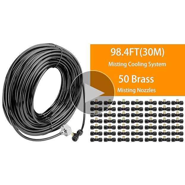 Awpeye Misting Cooling System 98.4FT Misting Line + 50 Brass Mist Nozzles + 45 T-Connectors + 1 Faucet Adapters Outdoor Mister for Patio - Image 3