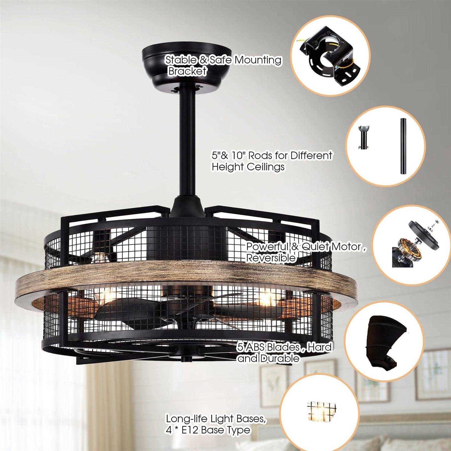Parrot Uncle 20 Industrial Downrod Mount Ceiling Fan with Lighting and Remote Control - Image 4