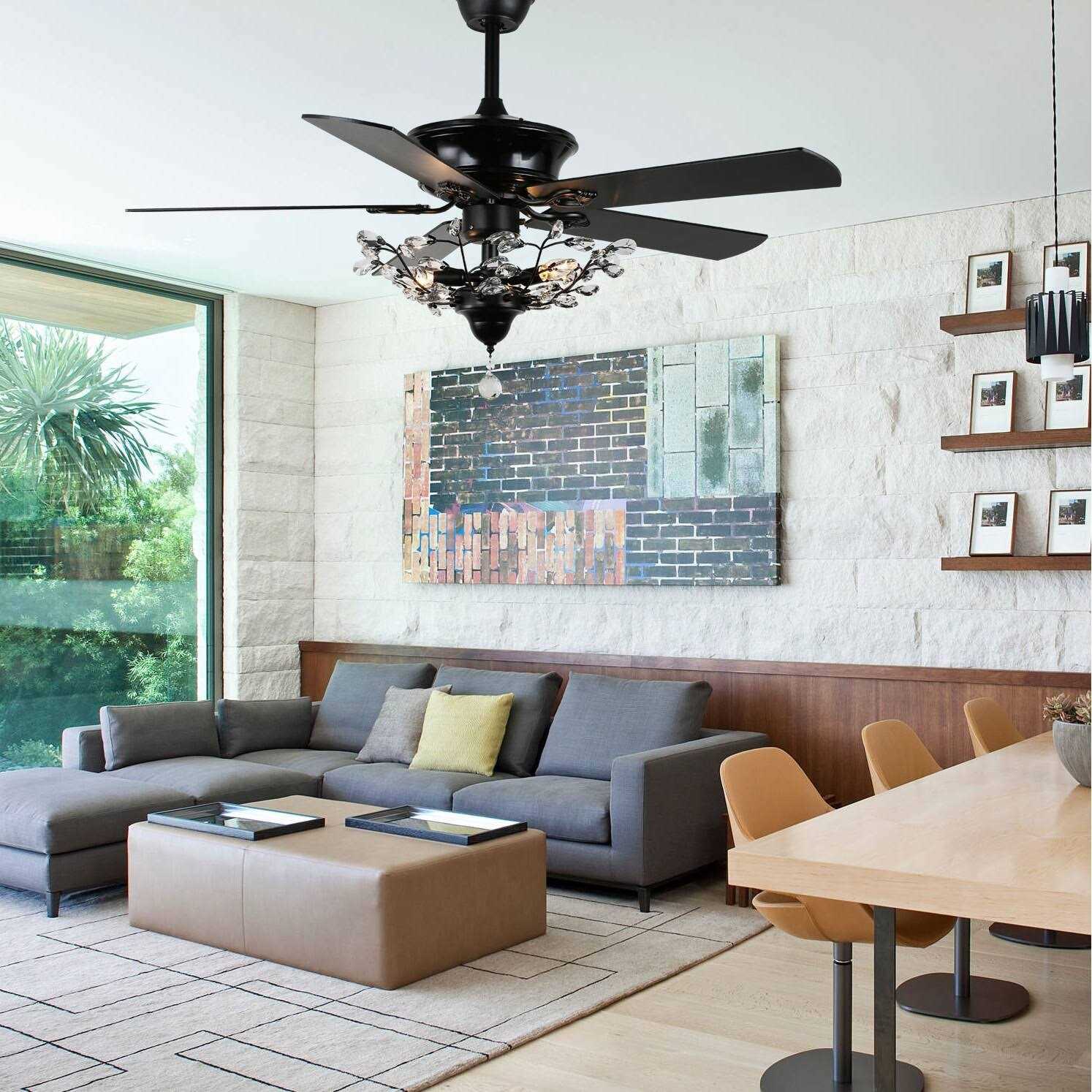 Bella Depot 52-inch Modern 5-Blade Reversible Branches Crystal Ceiling Fan with Light Kit and Remote - Image 5